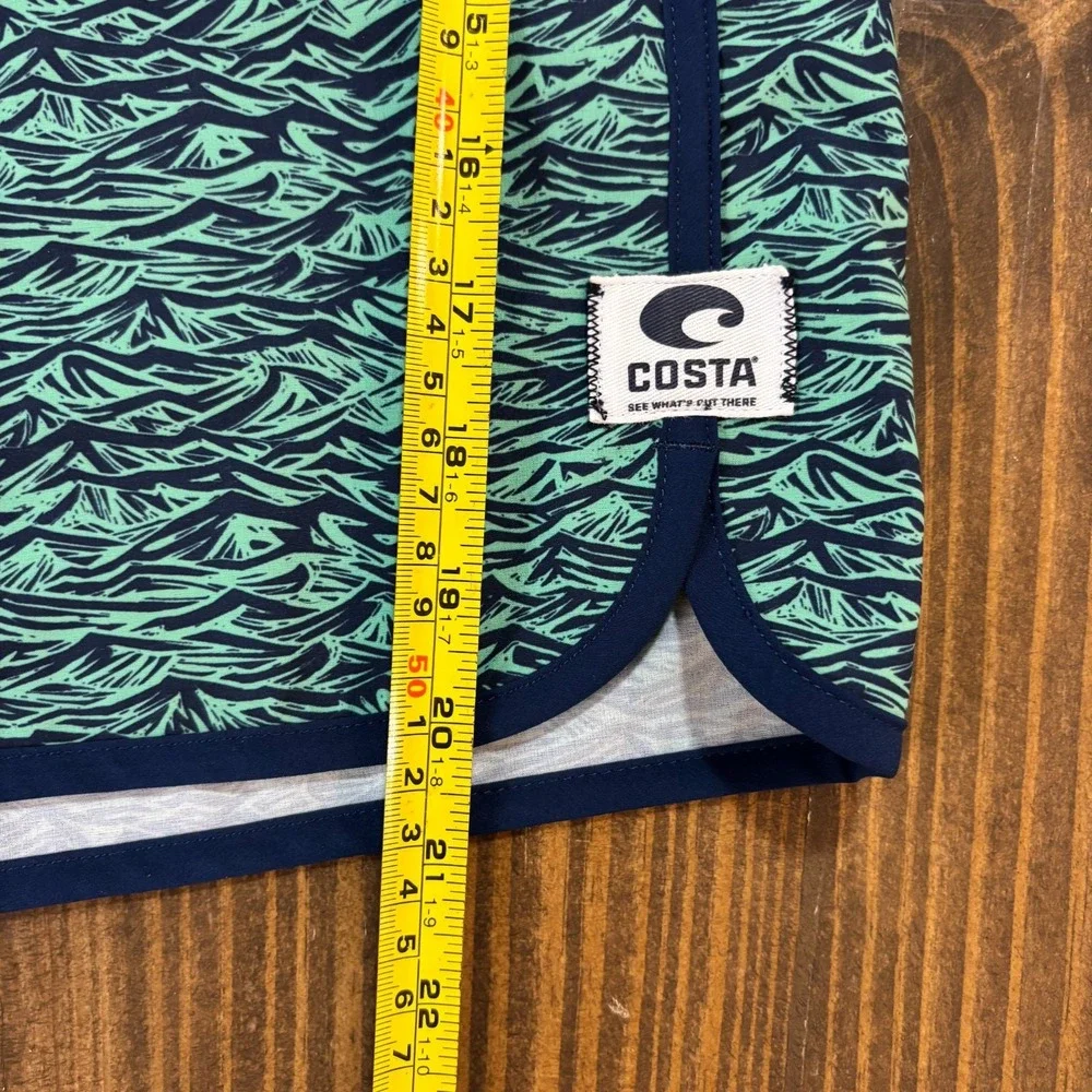COSTA Board Shorts Mens 38 Green Wave Pattern Performance‎ Swim Surf Trunks